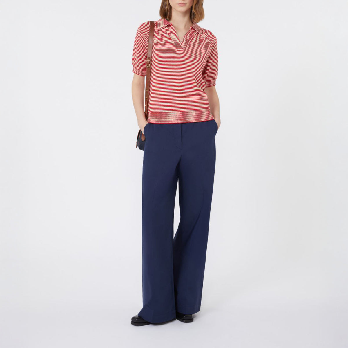 WEEKEND MAX MARA Junior Cotton Yarn Polo Shirt in Red Stripe