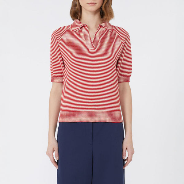 WEEKEND MAX MARA Junior Cotton Yarn Polo Shirt in Red Stripe