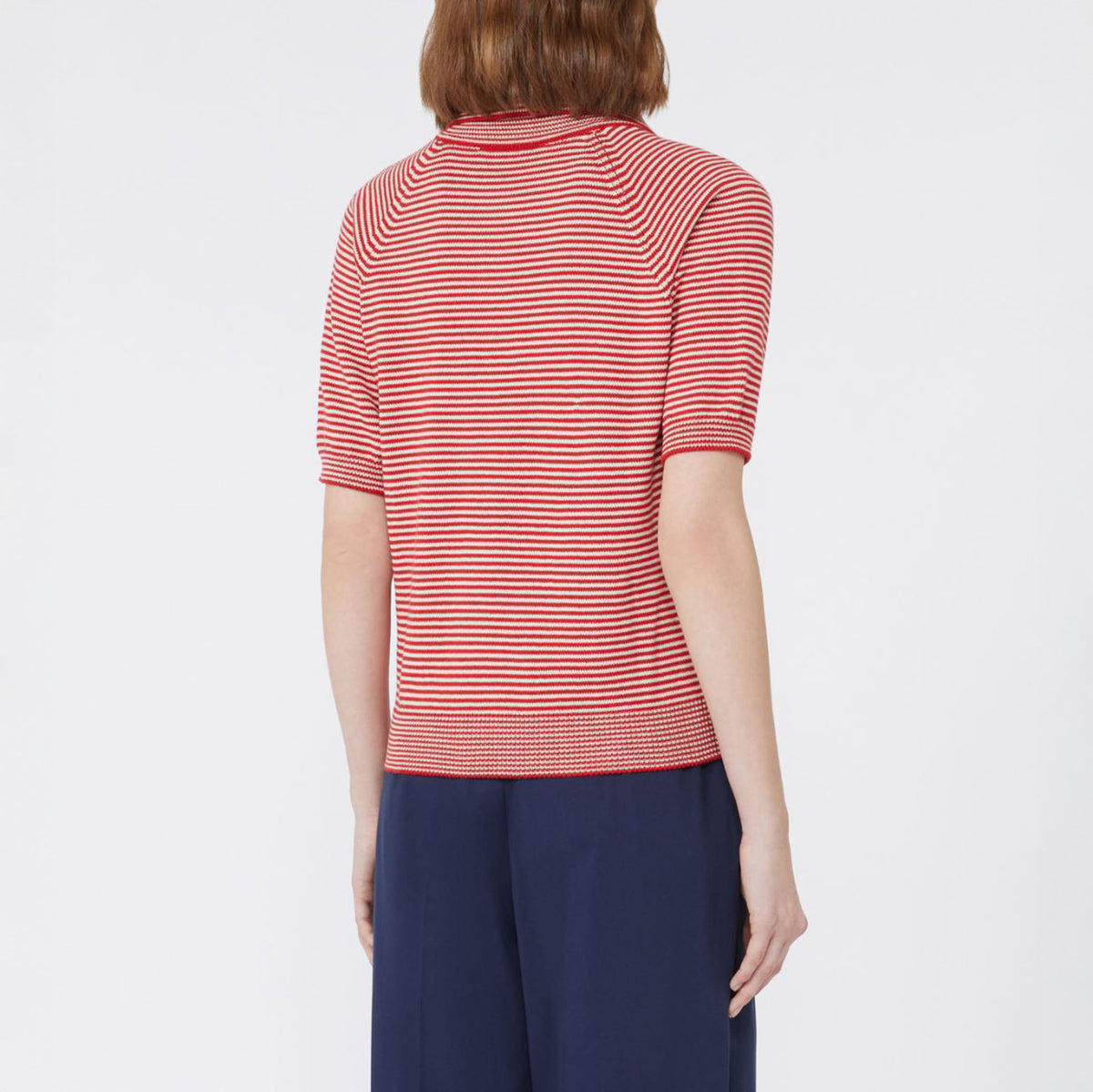 WEEKEND MAX MARA Junior Cotton Yarn Polo Shirt in Red Stripe