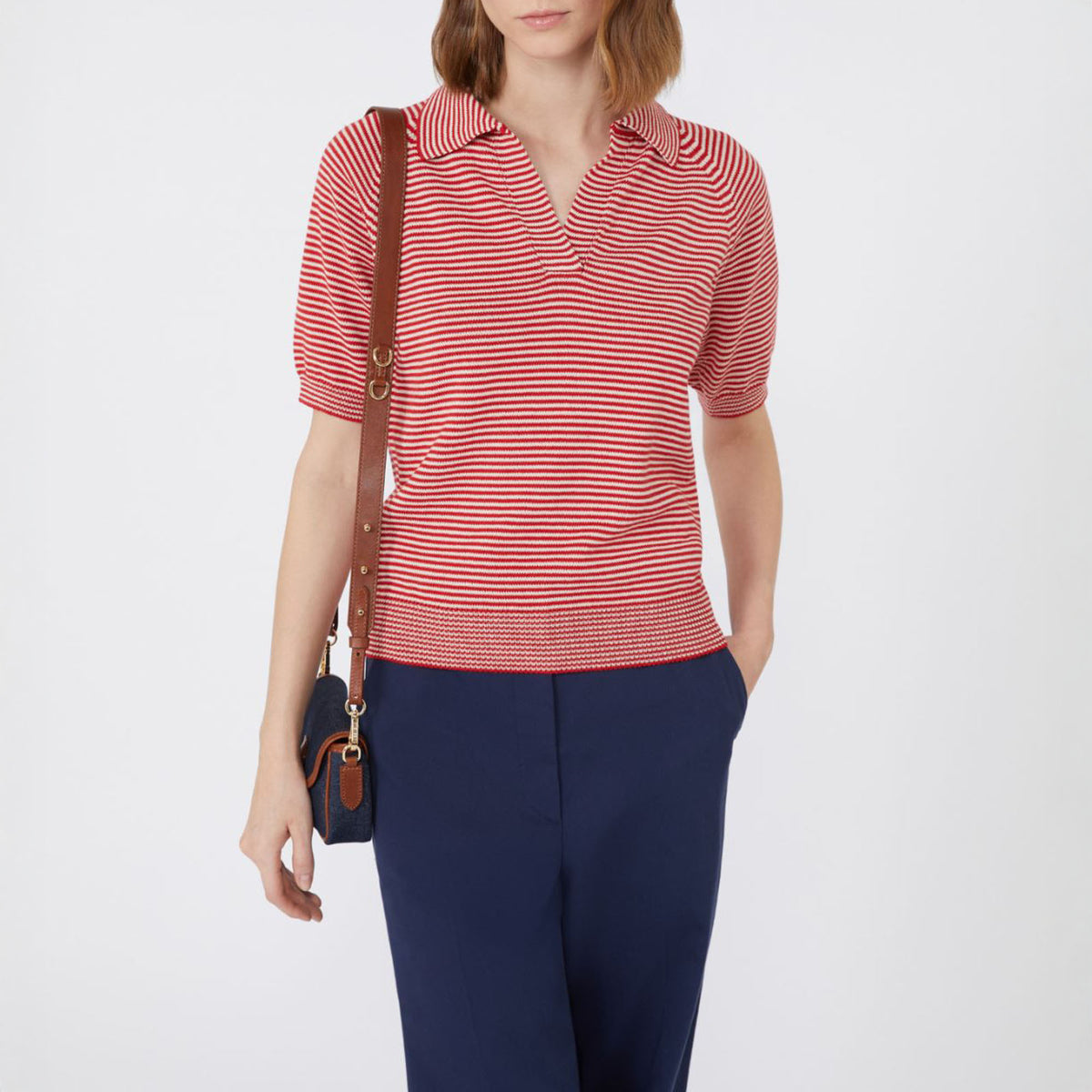 WEEKEND MAX MARA Junior Cotton Yarn Polo Shirt in Red Stripe