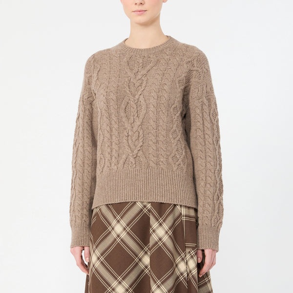 WEEKEND MAX MARA WKDAlben Cable Knit Wool Jumper in Hazelnut Brown
