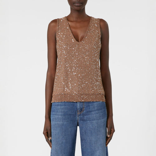 WEEKEND MAX MARA Acaici Sequinned Knitted Top in Marron Glace'