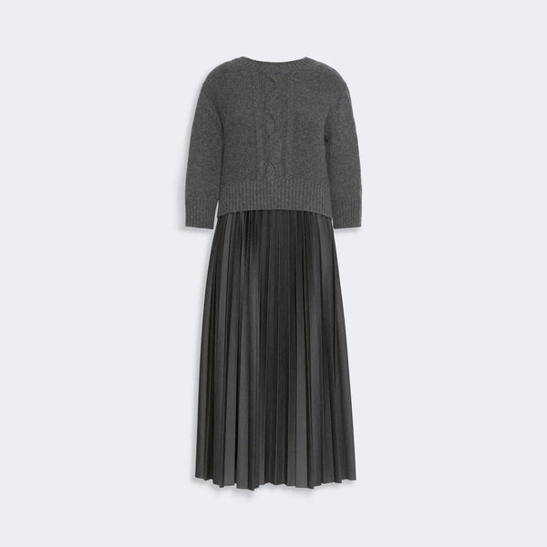 WEEKEND MAX MARA WKDCalco Pleated Midi Dress with Cable Knit Jumper in Dark Grey
