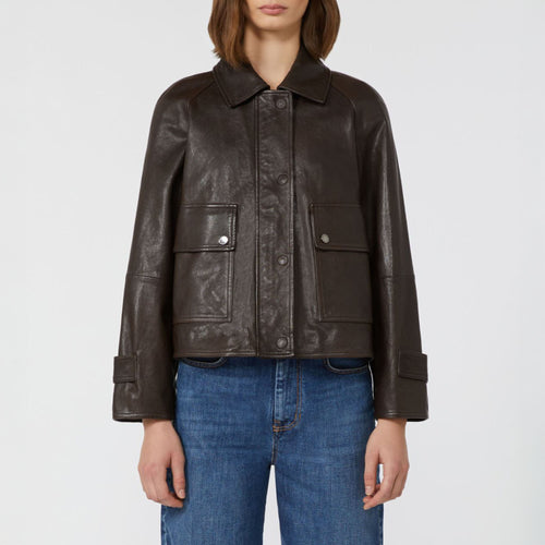 WEEKEND MAX MARA Berbice Nappa Leather Shacket in Dark Brown