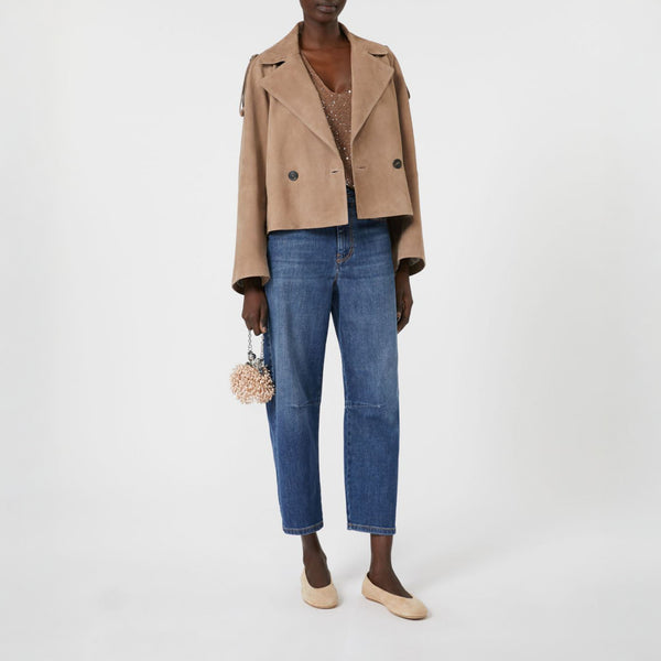 WEEKEND MAX MARA Maga Short Suede Trench Coat in Marron Glace