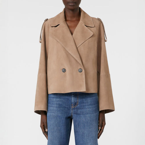 WEEKEND MAX MARA Maga Short Suede Trench Coat in Marron Glace
