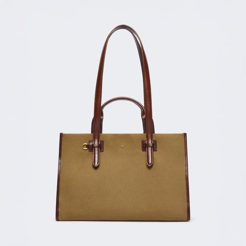 WEEKEND MAX MARA Gianna Cotton and Leather Shopping Tote in Bronze