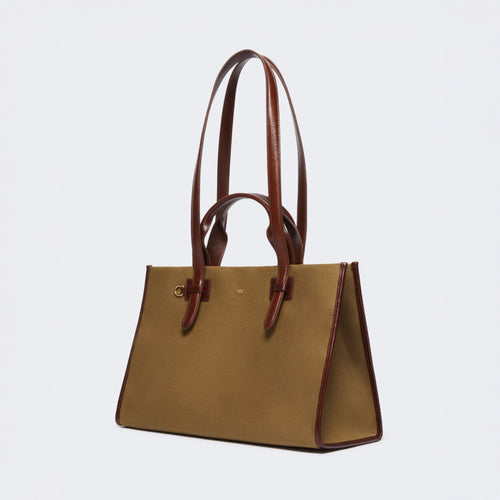 WEEKEND MAX MARA Gianna Cotton and Leather Shopping Tote in Bronze