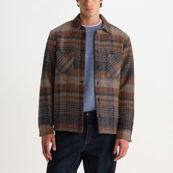WAX LONDON Whiting Ari Wool Blend Check Overshirt in Oatmeal/Multi