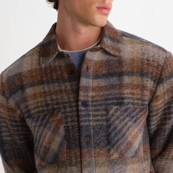 WAX LONDON Whiting Ari Wool Blend Check Overshirt in Oatmeal/Multi