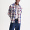 WAX LONDON Whiting Jazz Weave Overshirt in Ecru/Red