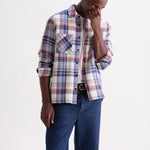 WAX LONDON Whiting Jazz Weave Overshirt in Ecru/Red