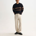 WAX LONDON Wilde Crewneck Brush Bold Stripe Jumper in Charcoal/Brown