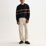 WAX LONDON Wilde Crewneck Brush Bold Stripe Jumper in Charcoal/Brown