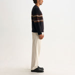 WAX LONDON Wilde Crewneck Brush Bold Stripe Jumper in Charcoal/Brown