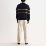 WAX LONDON Wilde Crewneck Brush Bold Stripe Jumper in Charcoal/Brown