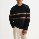 WAX LONDON Wilde Crewneck Brush Bold Stripe Jumper in Charcoal/Brown