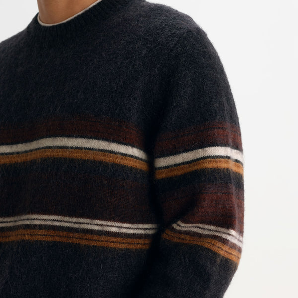 WAX LONDON Wilde Crewneck Brush Bold Stripe Jumper in Charcoal/Brown