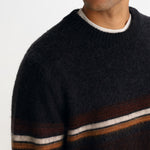 WAX LONDON Wilde Crewneck Brush Bold Stripe Jumper in Charcoal/Brown