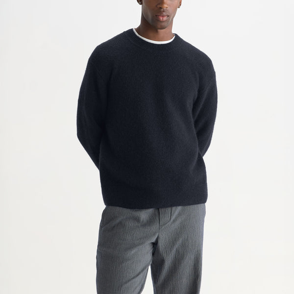 WAX LONDON Wilde Crewneck Fluffy Wool Blend Jumper in Navy