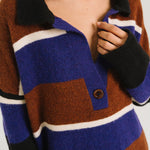 TINSELS Winner 1/2 Button Up Stripe Jumper in Brown