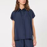 WEEKEND MAX MARA WKDCrine Loose Habotai Silk Shirt in Navy