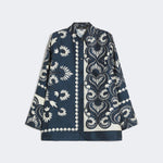 WEEKEND MAX MARA WKDLastra Printed Silk Patchwork Shirt in Navy