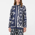 WEEKEND MAX MARA WKDLastra Printed Silk Patchwork Shirt in Navy