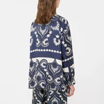 WEEKEND MAX MARA WKDLastra Printed Silk Patchwork Shirt in Navy