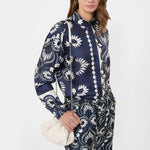 WEEKEND MAX MARA WKDLastra Printed Silk Patchwork Shirt in Navy