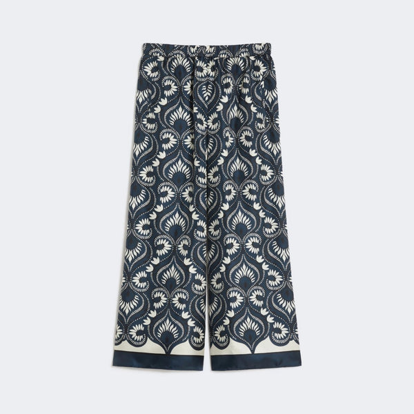 WEEKEND MAX MARA WKDOttico Fluid Printed Silk Trousers in Navy