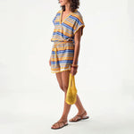 ORFEO Ruben Terry Shorts with Crochet Details in Orange Stripes