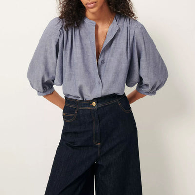 SESSUN A View With Puff Sleeves Chambray Blue