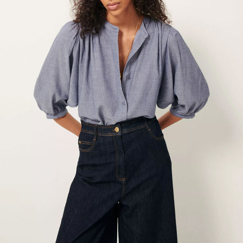 SESSUN A View With Puff Sleeves Chambray Blue