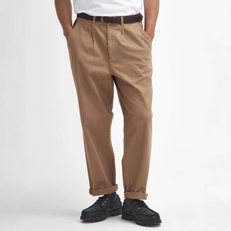 BARBOUR Washed Stretch Twill Relaxed Fit Trousers in Stone