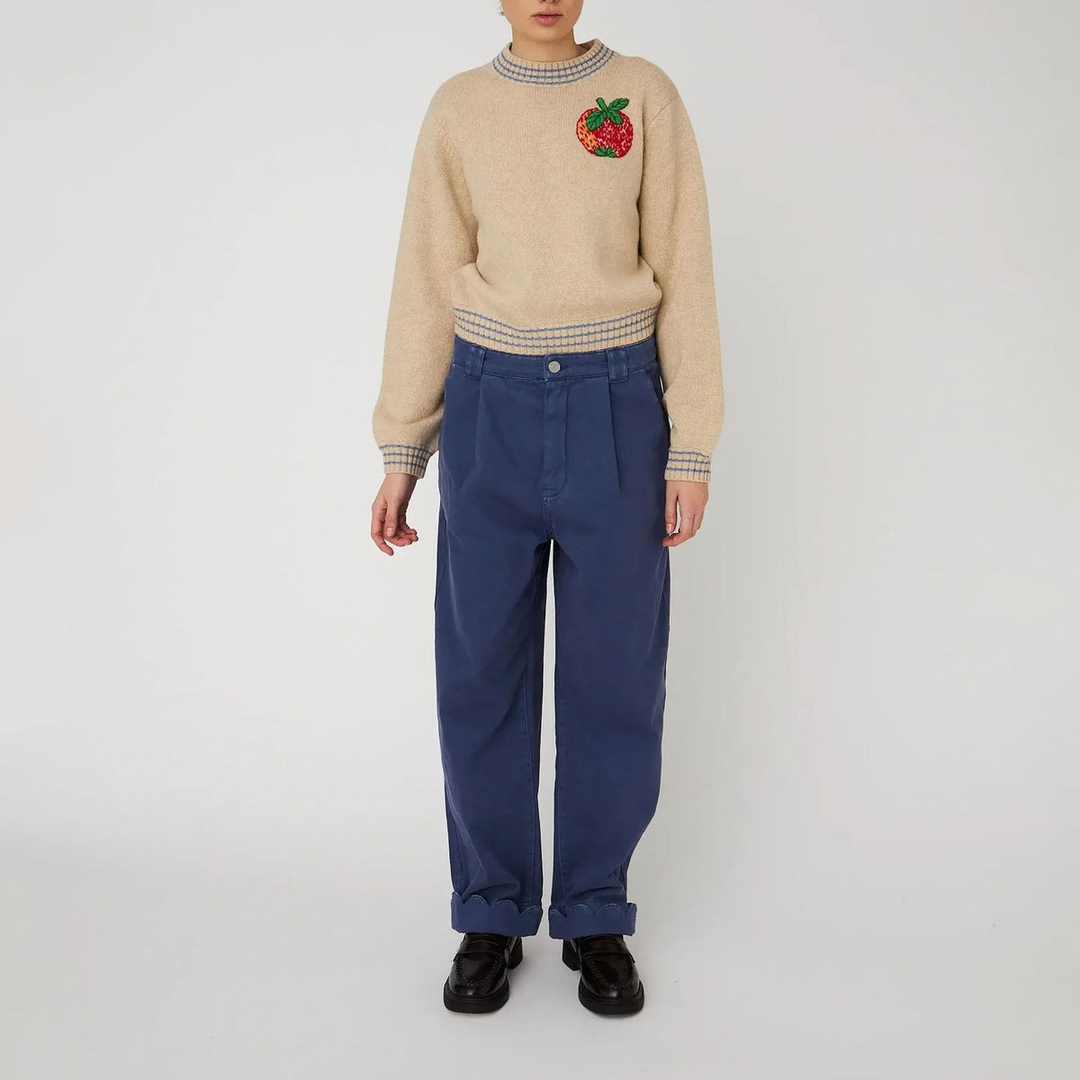 STELLA NOVA Embroidered Apple Sweater in Soft Powder