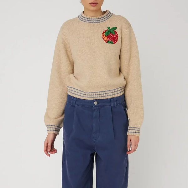 STELLA NOVA Embroidered Apple Sweater in Soft Powder