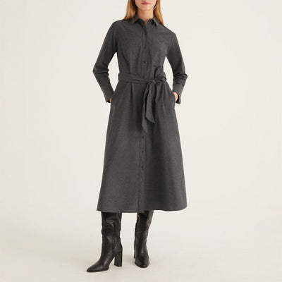 ROSSO35 Wool Flannel Dress in Dark Grey