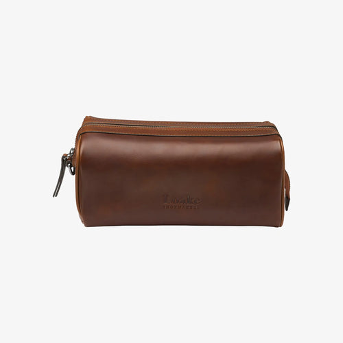 LOAKE Thames Leather Wash Bag in Brown
