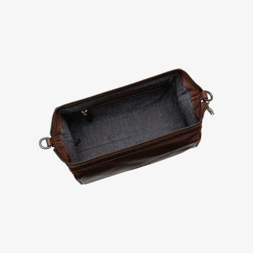 LOAKE Thames Leather Wash Bag in Brown