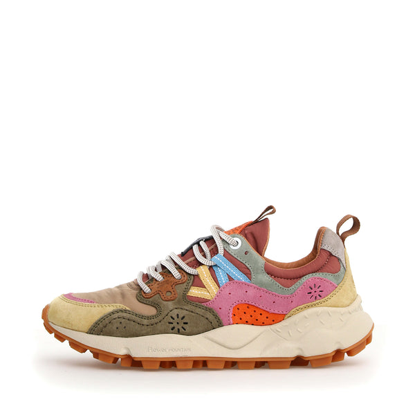 FLOWER MOUNTAIN Yamano 3 Womens Suede/Nylon Trainers in Cream/Taupe/Military