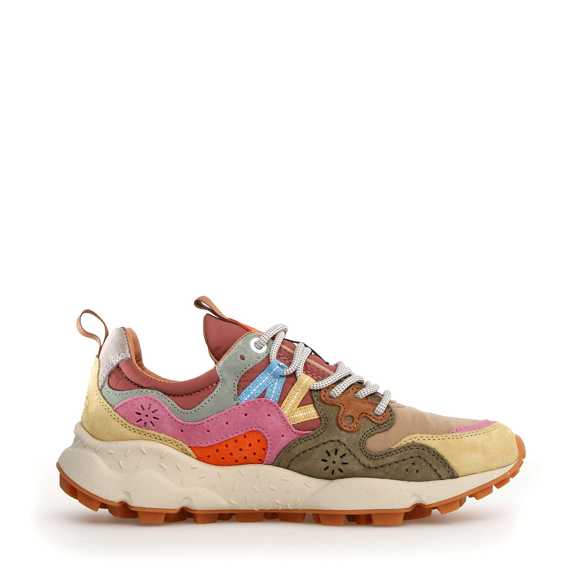 FLOWER MOUNTAIN Yamano 3 Womens Suede/Nylon Trainers in Cream/Taupe/Military