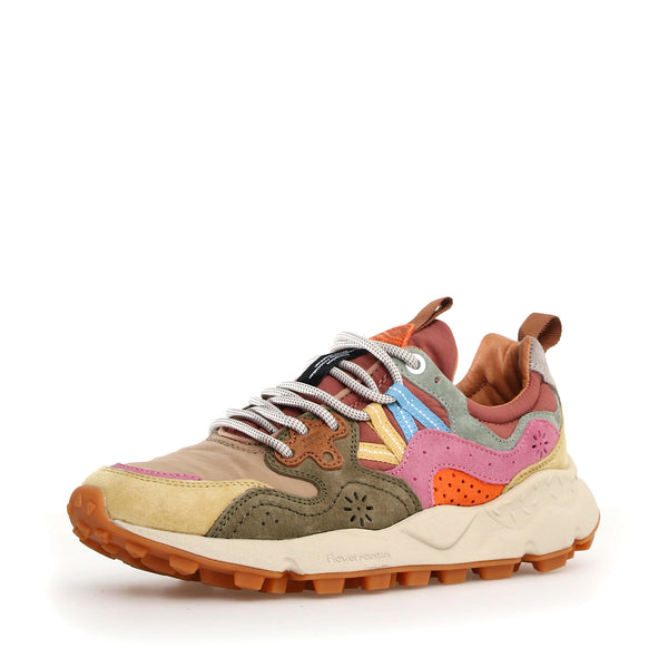 FLOWER MOUNTAIN Yamano 3 Womens Suede/Nylon Trainers in Cream/Taupe/Military