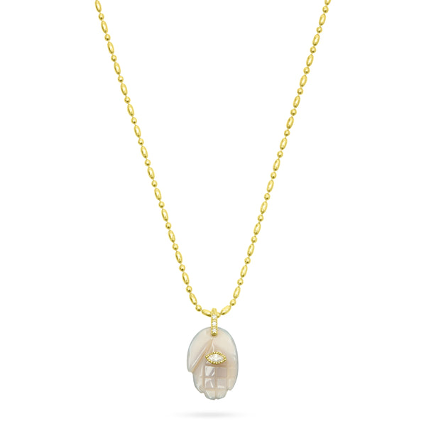 TALIS CHAINS Protective Hand Pendant Necklace in Grey Agate
