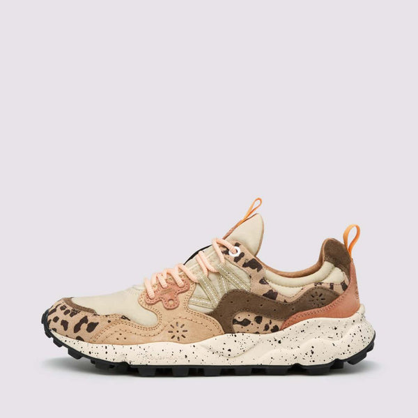 FLOWER MOUNTAIN Yamano 3 Womens Suede/Print/Nylon Trainers in Beige/Milk/Light Brown