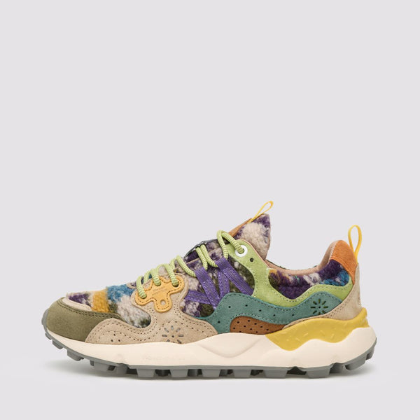 FLOWER MOUNTAIN Yamano 3 Womens Suede/Teddy Trainers in Grey/Taupe/Dark Green