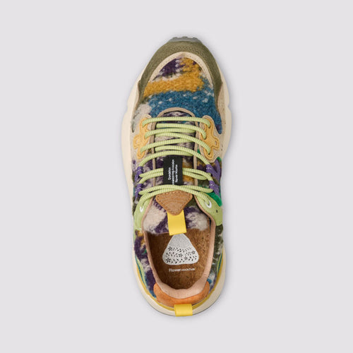 FLOWER MOUNTAIN Yamano 3 Womens Suede/Teddy Trainers in Grey/Taupe/Dark Green