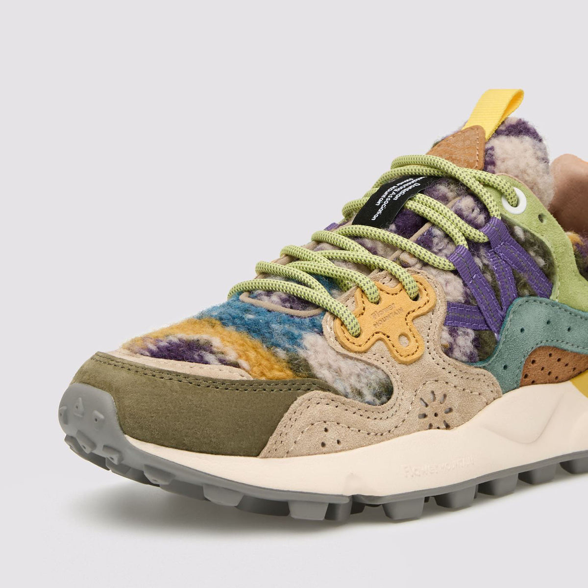 FLOWER MOUNTAIN Yamano 3 Womens Suede/Teddy Trainers in Grey/Taupe/Dark Green