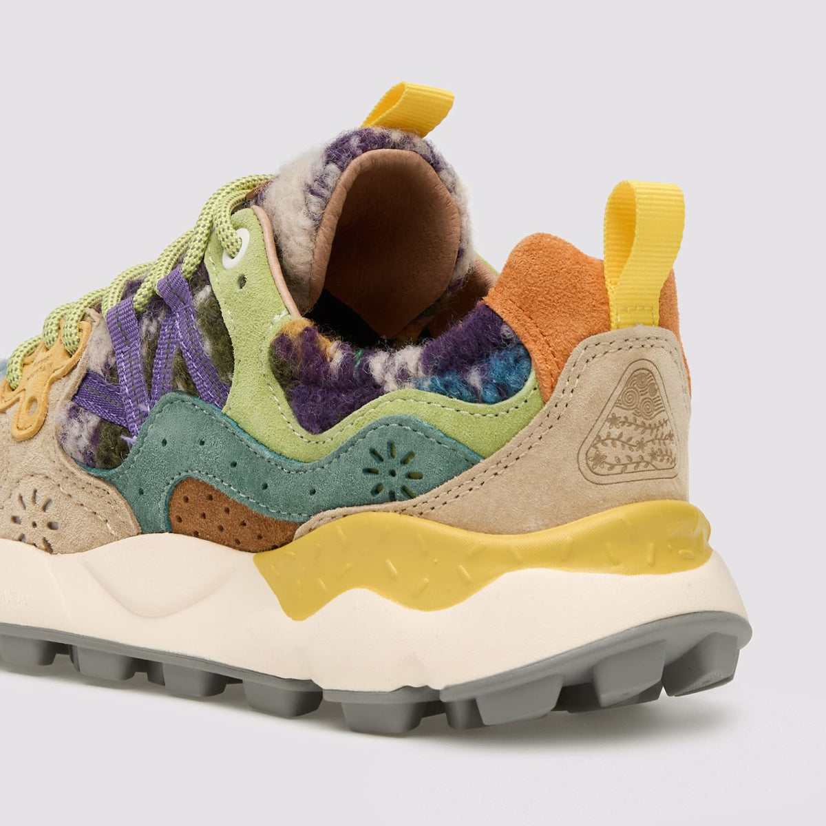 FLOWER MOUNTAIN Yamano 3 Womens Suede/Teddy Trainers in Grey/Taupe/Dark Green