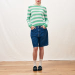 JUMPER 1234 Stripe Crew Neck Cashmere Jumper in Fresh Green Noor